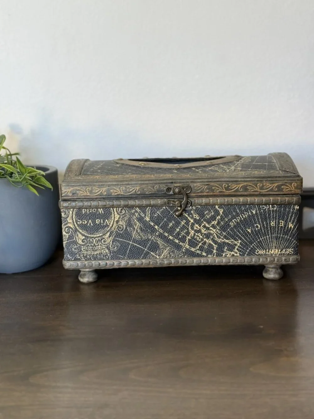Vintage Metal Nautical Themed Tissue Box- Storage Box